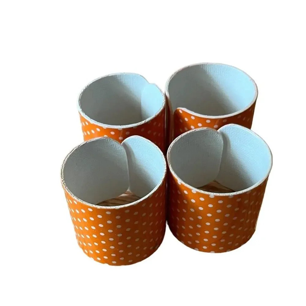 Vintage MCM Set of 4 Orange Napkin Rings W/ White Polka Dots Plastic Bright